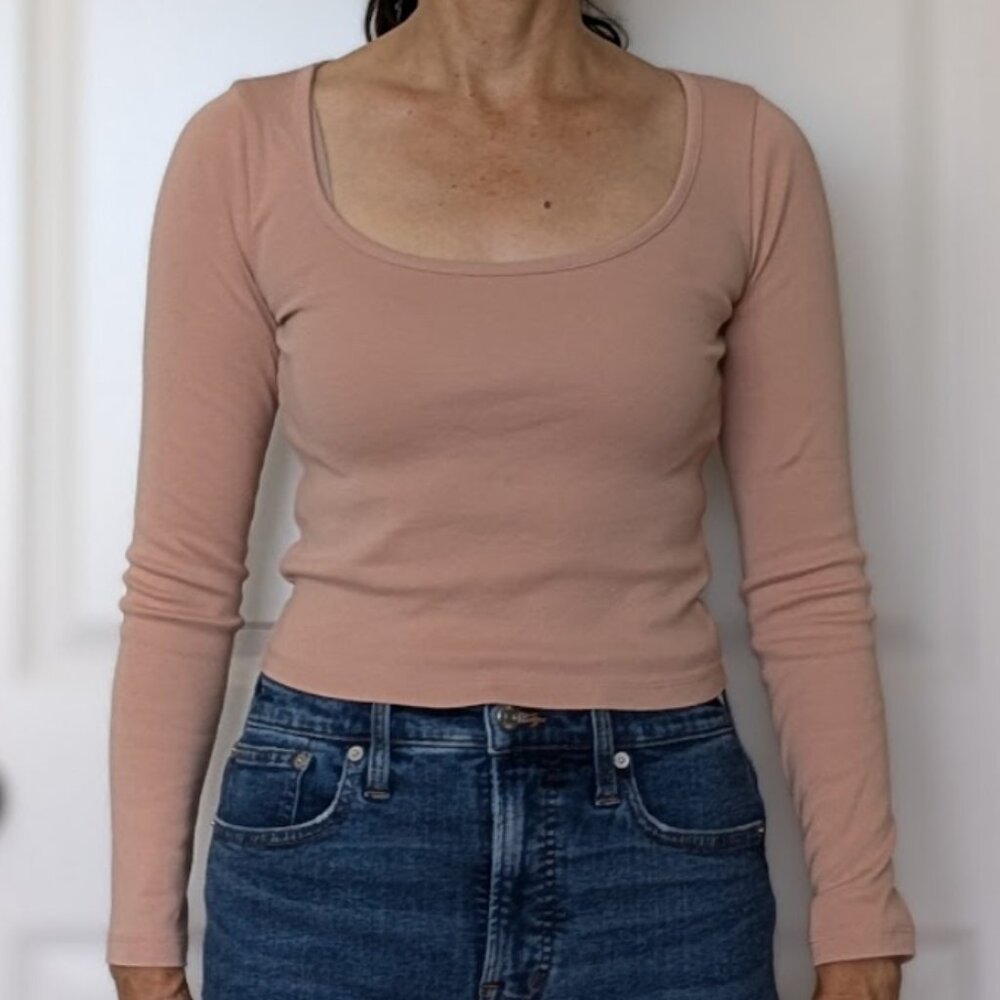 J. Crew blush colored long-sleeve cropped cotton tee